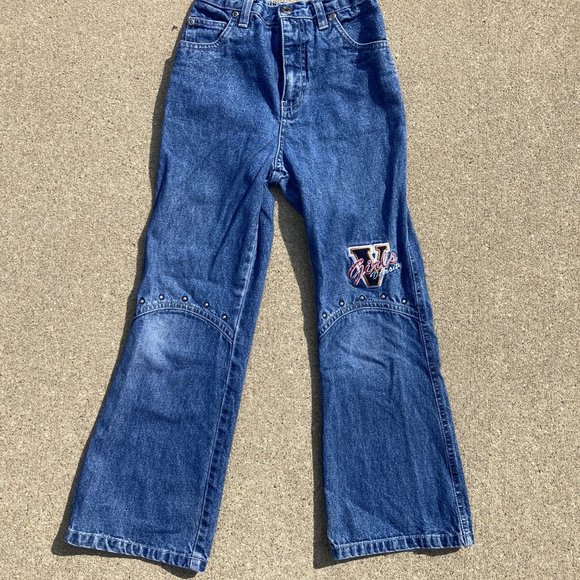 Faded Glory Vintage 90's/Y2k girls Varsity embroidered blue jeans size 6x - Picture 1 of 7
